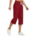 thumbnail image 1 of Cotton Linen Capri Pants for Women Casual Lightweight Drawstring Waist Pedal Pushers Comfy Ruffle Hem Lounge Pants with Pockets, 1 of 5