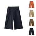 thumbnail image 1 of Cotton Linen Capri Pants for Women Elastic High Waist Lightweight Wide Straight Leg Cropped Pants Capris with Pockets, 1 of 4