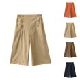 thumbnail image 1 of Cotton Linen Capri Pants for Women Elastic High Waist Lightweight Wide Straight Leg Cropped Pants Capris with Pockets, 1 of 4