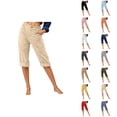 thumbnail image 1 of Cotton Linen Capri Pants for Women Elastic Mid Waist Straight Leg Lightweight Capris with Pockets, 1 of 5