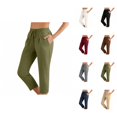 thumbnail image 1 of Cotton Linen Capri Pants for Women Elastic Waist Relaxed Fit Straight Leg Cropped Pants with Pockets Womens Capris, 1 of 5