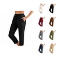 thumbnail image 1 of Cotton Linen Capri Pants for Women Elastic Waist Relaxed Fit Straight Leg Cropped Pants with Pockets Womens Capris, 1 of 6