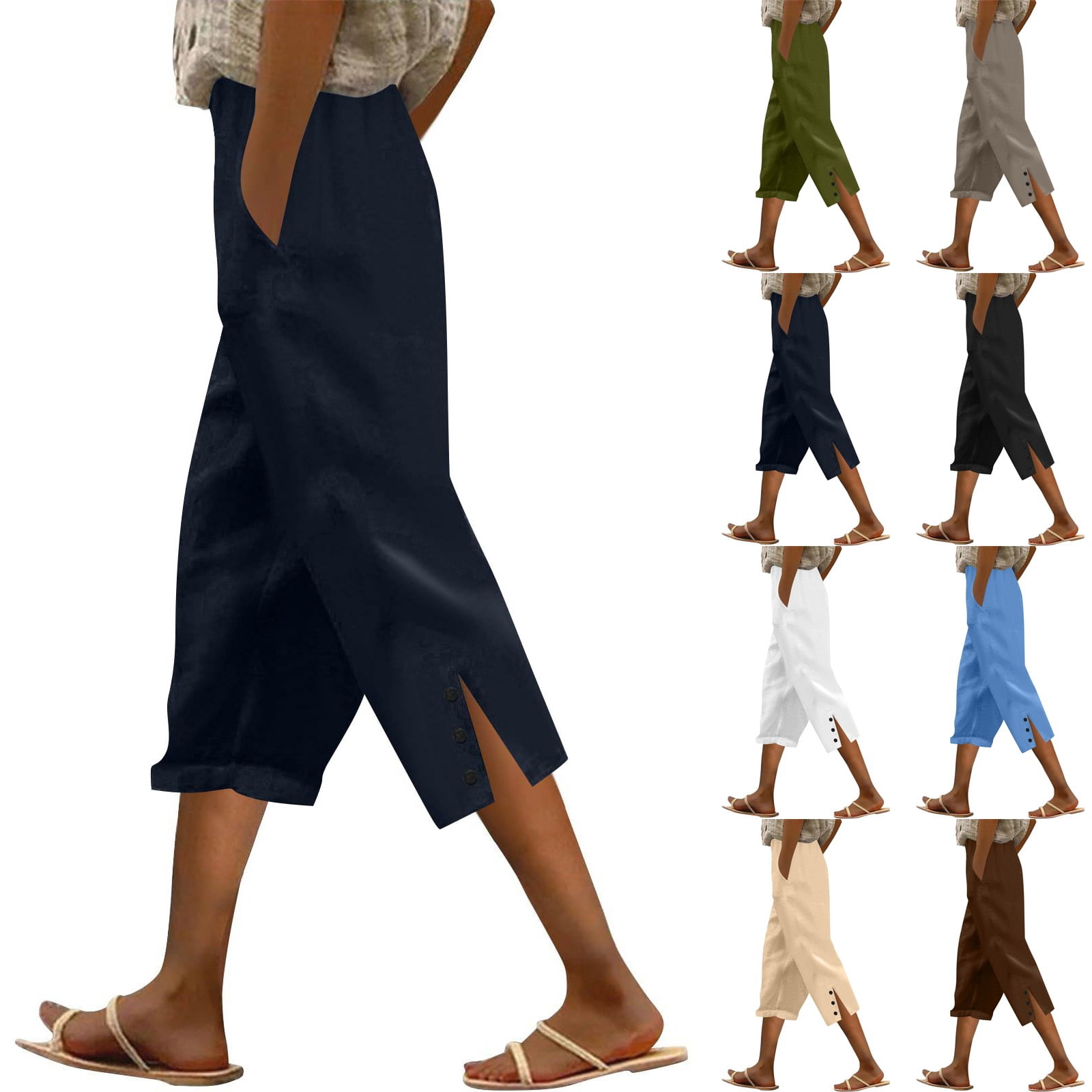 Cotton Linen Capri Pants for Women, Knee Length Summer Shorts with ...