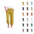 thumbnail image 1 of Cotton Linen Capri Pants for Women Relaxed Fit Elastic Waist Straight Leg Cropped Pants with Pockets Womens Capris, 1 of 5