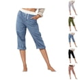thumbnail image 1 of Cotton Linen Capri Pants for Women Spring Summer Elastic Waist Relaxed Fit Straight Leg Capris with Pockets, 1 of 6