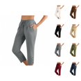 thumbnail image 1 of Cotton Linen Capri Pants for Women Spring Summer Elastic Waist Straight Leg Cropped Pants with Pockets Womens Capris, 1 of 5