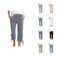 thumbnail image 1 of Cotton Linen Capri Pants for Women Spring Summer Elastic Waist Wide Straight Leg Loose Casual Capris with Pockets, 1 of 6
