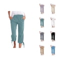thumbnail image 1 of Cotton Linen Capri Pants for Women Spring Summer Elastic Waist Wide Straight Leg Loose Casual Capris with Pockets, 1 of 6