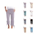 thumbnail image 1 of Cotton Linen Capri Pants for Women Spring Summer Elastic Waist Wide Straight Leg Loose Casual Capris with Pockets, 1 of 6