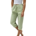 thumbnail image 1 of Cotton Linen Capri Pants for Womens Summer Drawstring Elastic Waist Sweatpant Ultra Soft High Waisted Capris Workout Running Gym Capris with Pockets, 1 of 4