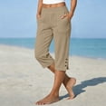 thumbnail image 1 of Cotton Linen Capri for Women Petite Tailored Split Button Elastic Waist Capris Light Weight Summer Casual, XL, 1 of 7