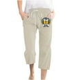 thumbnail image 1 of Cotton Linen Capris Pants for Women Wide Leg Pants Plus Size Casual Summer Fall Cropped Solid Elastic Waist Baggy Trousers with Pockets,Khaki 6,XL, 1 of 3