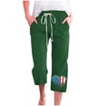 thumbnail image 1 of Cotton Linen Capris Women Elastic Waist Drawstring Capri Sweatpant Pockets American Flag Print Casual Summer Crop Pant (Small, Green), 1 of 3