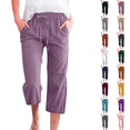 thumbnail image 1 of Cotton Linen Capris for Women Casual Summer Straight Wide Leg Loose Drawstring Elastic Waist Petite Pull On Pants for Women Light Purple M, 1 of 5