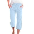 thumbnail image 1 of Cotton Linen Capris for Women Plus Size Fashion Casual Drawstring Solid Color Elastic Loose Pants Straight Wide Leg Trousers with Pockets, 1 of 5