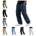 thumbnail image 1 of Cotton Linen Cargo Pants Men Casual Fashion Elastic Waist Drawstring Trousers Summer Relaxed Fit Lightweight Hiking Pants with Pockets Navy 2XL, 1 of 6