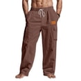 thumbnail image 1 of Cotton Linen Cargo Pants for Men Multi-Pockets Drawstring Elastic Waist Fishing Outdoor Trousers Fathers Gift, 1 of 4