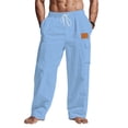 thumbnail image 1 of Cotton Linen Cargo Pants for Men Multi-Pockets Drawstring Elastic Waist Fishing Outdoor Trousers Fathers Gift, 1 of 4