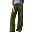 thumbnail image 1 of Cotton Linen Cargo Pants for Women with Multi Pockets Casual Dressy Wide Leg Lightweight Trouser Sweatpants (2XL, Army Green), 1 of 8