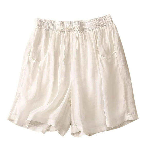 Cotton Linen Casual Shorts for Women Comfy Summer Elastic Waist Loose Beach Lounge Shorts with Pockets