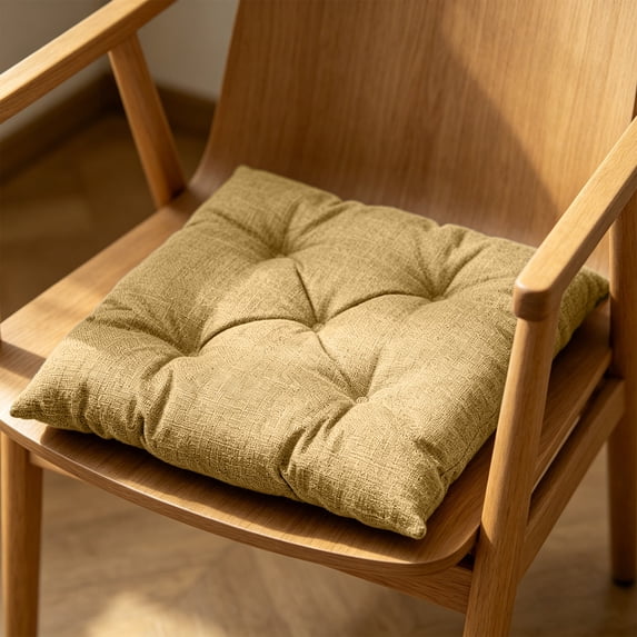 Cotton Linen Chair Pad with Ties, 16x16 inches Chair Cushion Non-Slip Bottom, Cushion for Dining and Desk Chairs