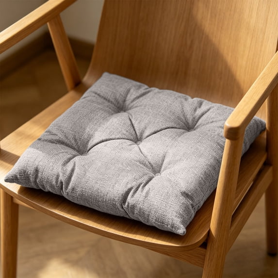 Cotton Linen Chair Pad with Ties, 16x16 inches Chair Cushion Non-Slip Bottom, Cushion for Dining and Desk Chairs