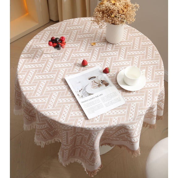 Cotton Linen Coffee Table Cloth for Round/Square Tables, Wrinkle-Free & Washable Fringe Tablecloth Tabletop Cover (Coffee90*90cm )