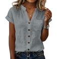 thumbnail image 1 of Cotton Linen Crew Neck Short Sleeve Blouse for Women Chest Pocket Loose Fit Solid Casual Top Ideal for Beach and Weekend Outings, 1 of 5