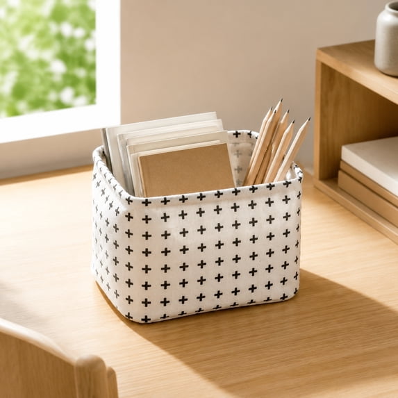 Cotton and Linen Desktop Storage Box, Miscellaneous Item Storage Box, Simple Pattern Storage Basket, Decorative Storage Basket, for Organizing Clothes, Toys, Books, and Daily Essentials