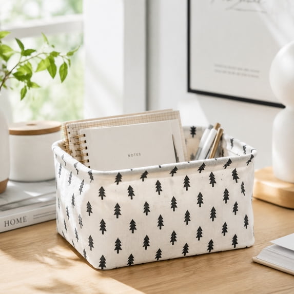 Cotton and Linen Desktop Storage Box, Miscellaneous Item Storage Box, Simple Pattern Storage Basket, Decorative Storage Basket, for Organizing Clothes, Toys, Books, and Daily Essentials