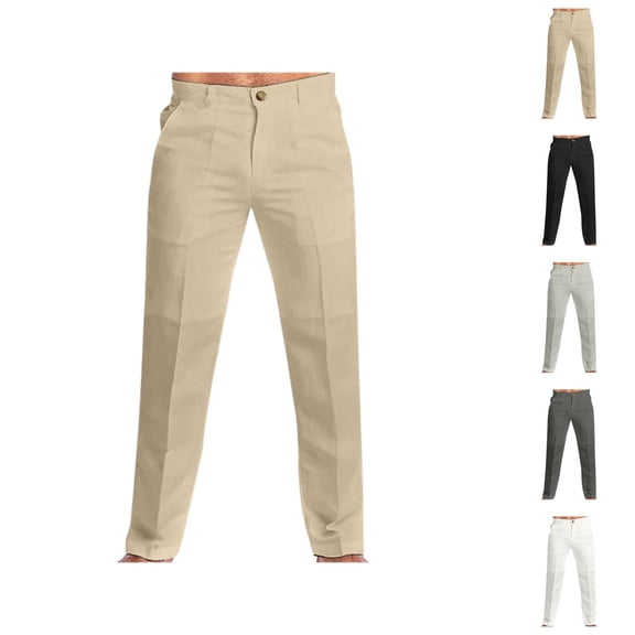 Cotton Linen Dress Pants for Men 2025 Spring Summer Pants Business Casual with Pockets Mens Slacks Trousers