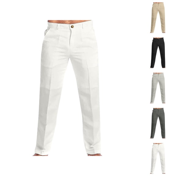 Cotton Linen Dress Pants for Men 2025 Spring Summer Pants Business Casual with Pockets Mens Slacks Trousers