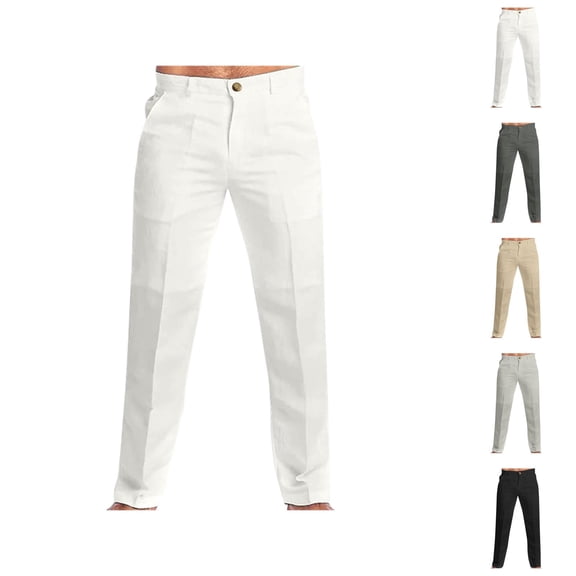 Cotton Linen Dress Pants for Men Spring Summer Business Casual Pants with Pockets Mens Slacks Trousers
