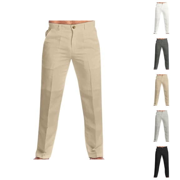 Cotton Linen Dress Pants for Men 2025 Spring Summer Pants Business Casual with Pockets Mens Slacks Trousers