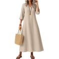 thumbnail image 1 of Cotton Linen Dress Women Solid Color Short Sleeve Tunic Boho A Line Maxi Dress Casual Summer Long Flowy Beach Vacation Clothes Cocktail Dresses, 1 of 2