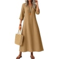 thumbnail image 1 of Cotton Linen Dress Women Solid Color Short Sleeve Tunic Boho A Line Maxi Dress Casual Summer Long Flowy Beach Vacation Clothes Cocktail Dresses, 1 of 2