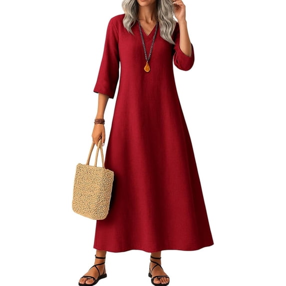 Cotton Linen Dress Women Solid Color Short Sleeve Tunic Boho A Line Maxi Dress Casual Summer Long Flowy Beach Vacation Clothes Cocktail Dresses