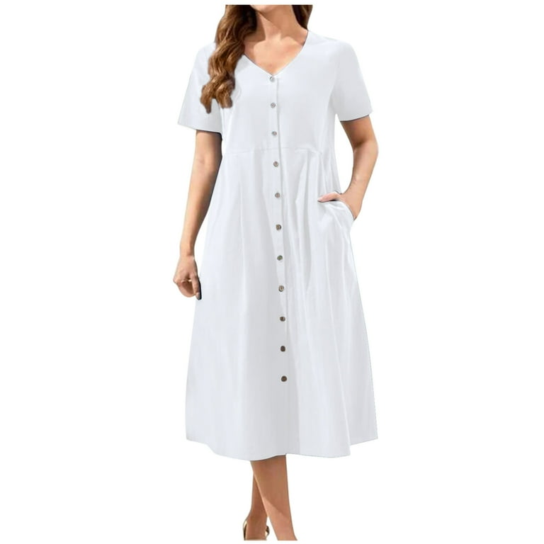Short sleeve button down midi dress outlet