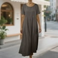thumbnail image 1 of Cotton Linen Dress for Women Crew Neck Short Sleeved Dress Trendy Casual Flowy Long Dresses Gray L, 1 of 5