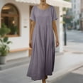 thumbnail image 1 of Cotton Linen Dress for Women Crew Neck Short Sleeved Dress Trendy Casual Flowy Long Dresses Purple XL, 1 of 5