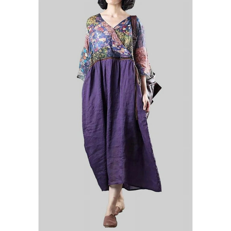 Casual Print Patchwork V Neck A Line Dresses Casual Print Patchwork V Neck A Line Dresses