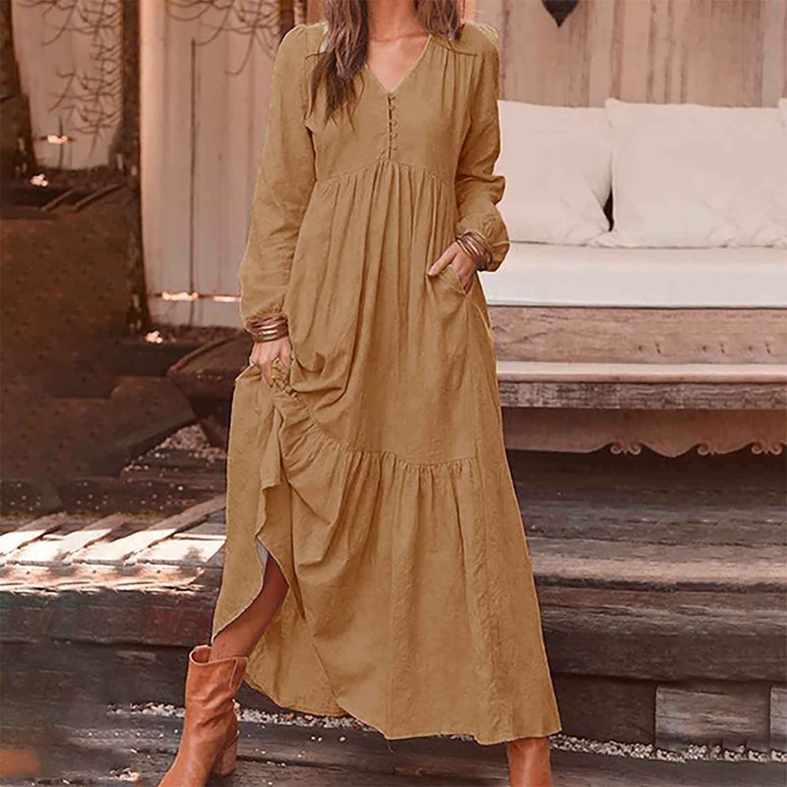 Crew Neck Loose Baggy Kaftan Maxi Dress ...