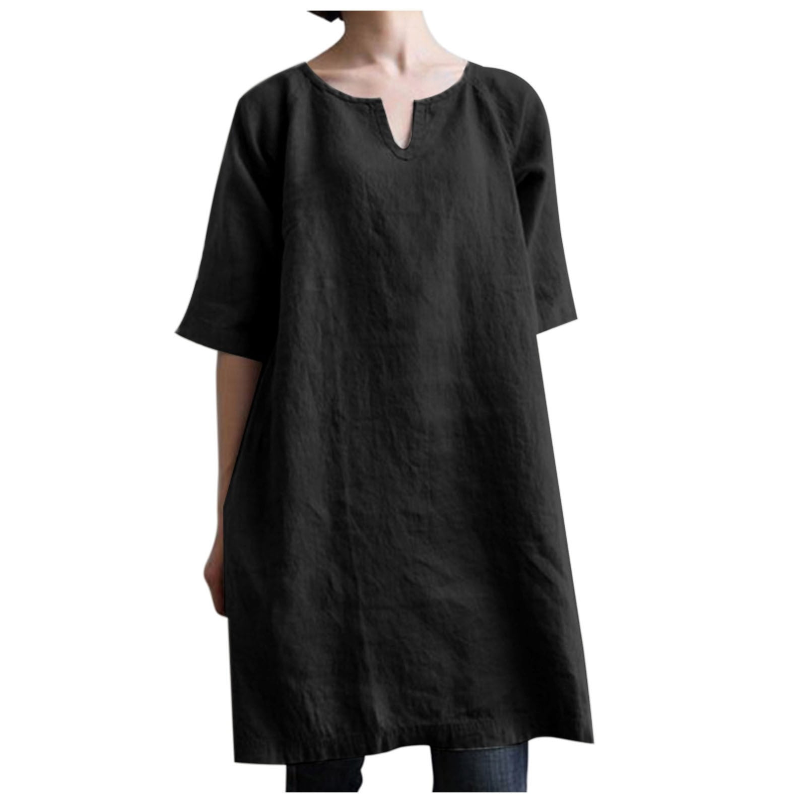 Cotton Linen Dresses for Women 2024, Summer Midi Shirt Dresses Casual V