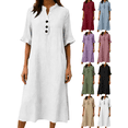 thumbnail image 1 of Cotton Linen Dresses for Women Casual Maxi Shift Dress V Neck Half Sleeve Button Down Loose Fit Tunic Sundress with Pockets Lightweight Breathable Summer, 1 of 7
