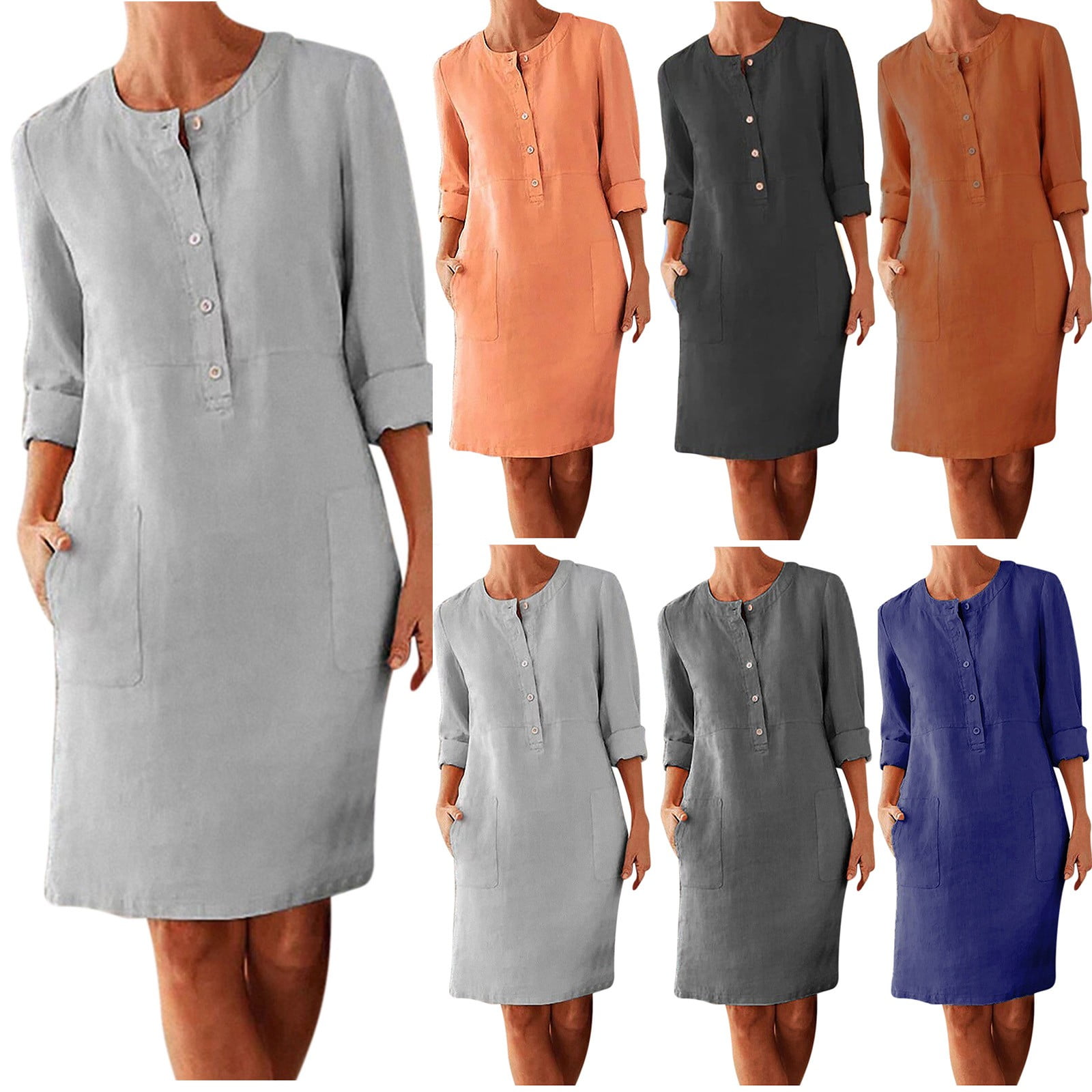 Cotton Linen Dresses for Women, Women'S Summer Casual Solid Color