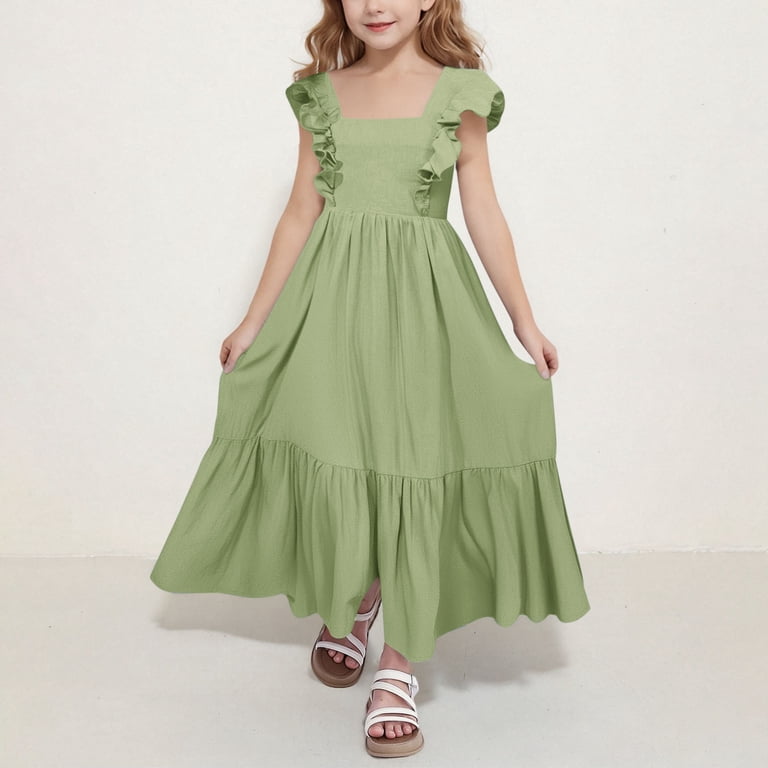 chinese dress ladies Girls Fall Linen Dress in Mustard, Brown & Sage (Kids)