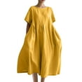 thumbnail image 1 of Cotton Linen Dresses for Women 2026 Summer Casual A Line Flowy Dress Beach Vacation Midi Gauze Dress with Pockets, 1 of 4