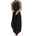 thumbnail image 1 of Cotton Linen Dresses for Women Casual Floral Halter Neck Long Maxi Dress Sleeveless Summer Party Cami Long Dress, 1 of 4