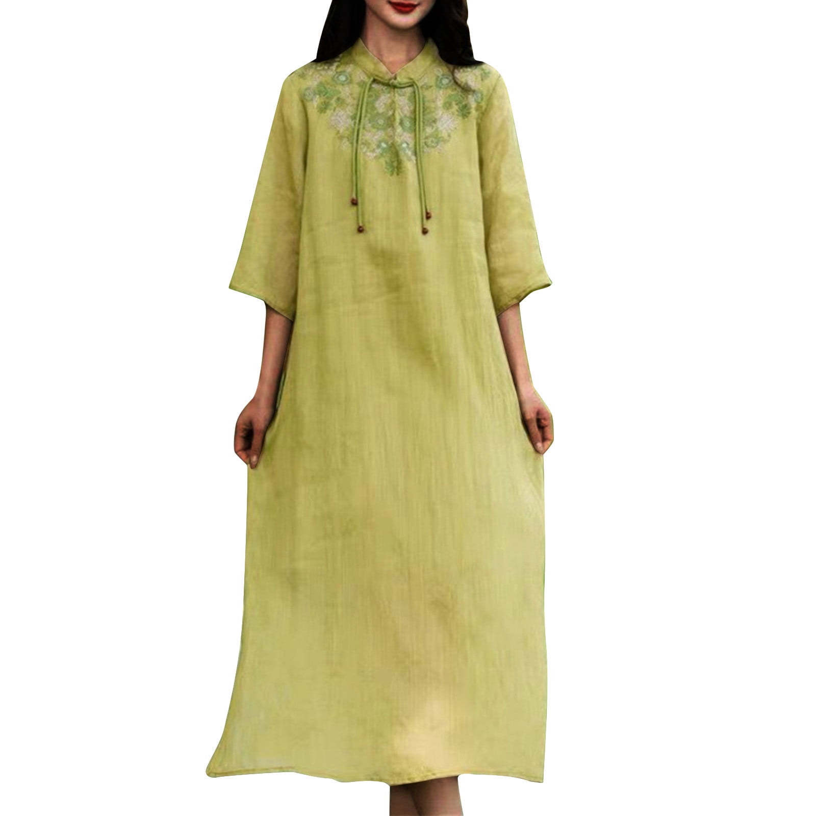 Chicbeautyy Women's Lantern Sleeve Cotton And Linen Dress