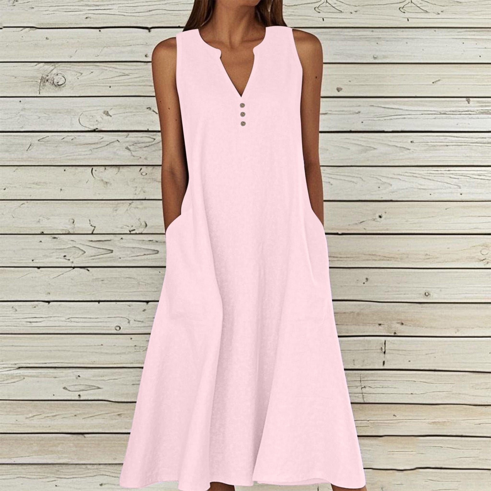 Ruby Women Cotton Linen Dress With Flared Hem Breathable Lightweight Summer Chic main image 1